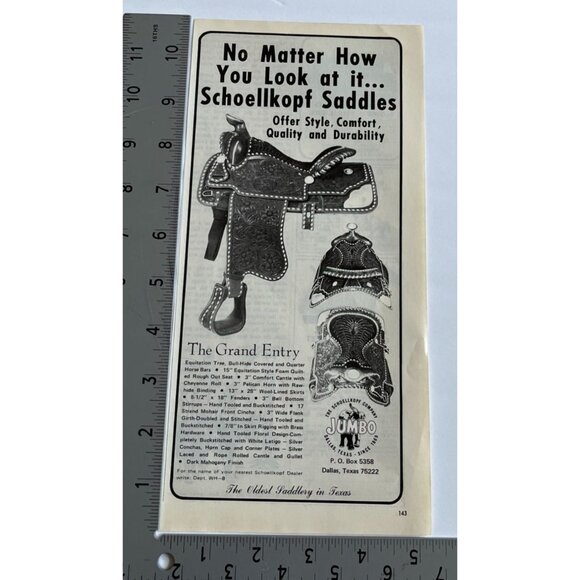 Schoellkopf Saddles Vintage Print Ad 1970s Grand Entry Western Gear Dallas TX - Picture 2 of 6